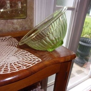Green Depression Glass Ribbed Footed Bowl